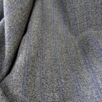 Drap de laine gris chine fines rayures bleu 1 