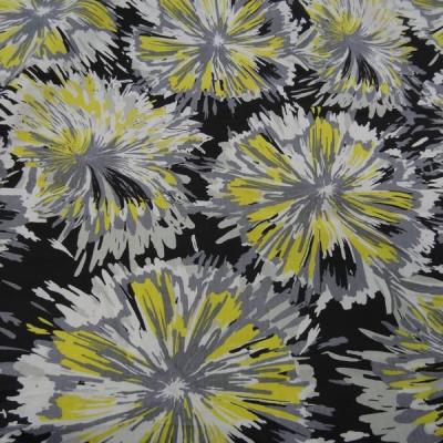 Popeline coton noir blanc jaune motif chrysantheme 1 