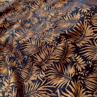 Tissu jacquard motif fougere veours noir et mordore 2 